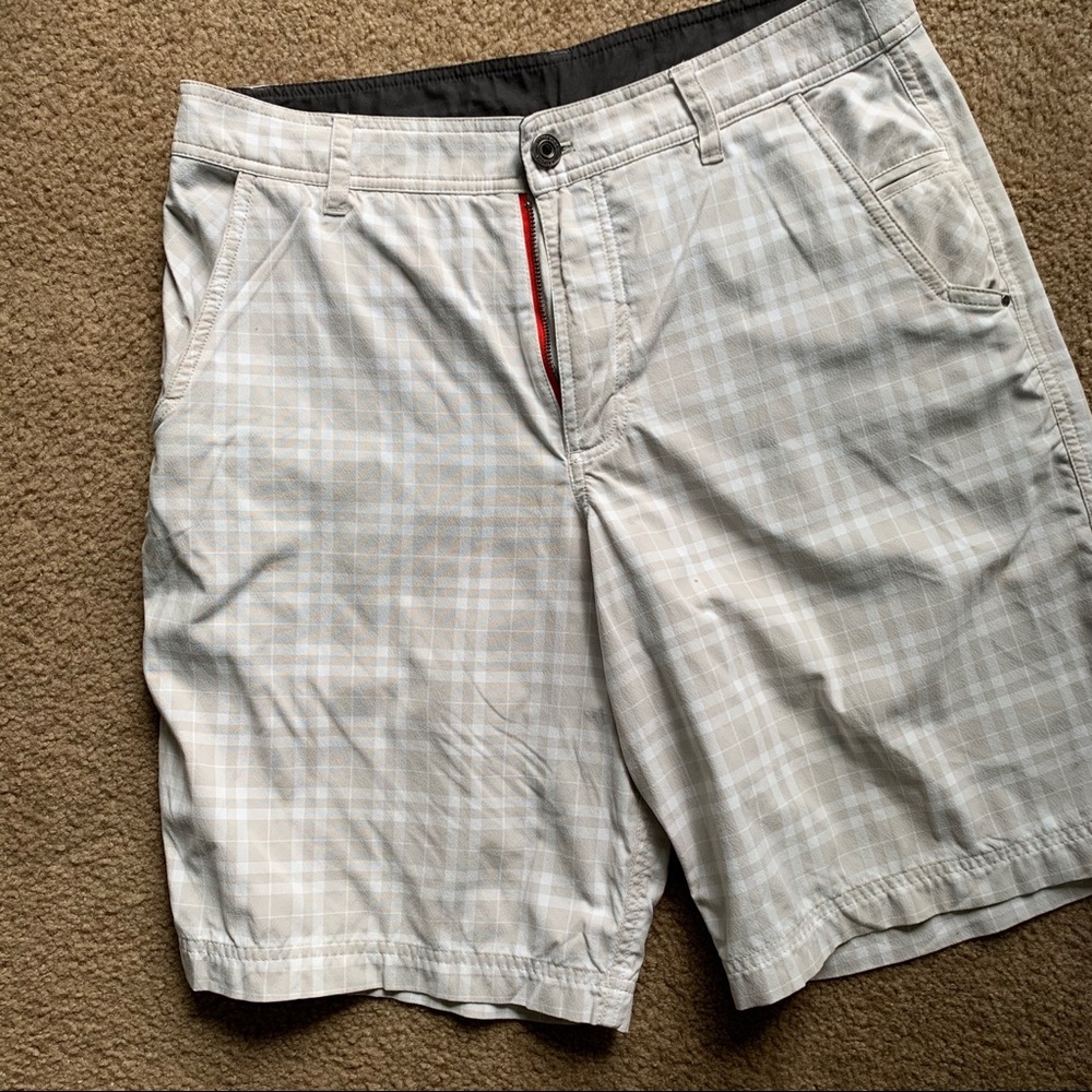 Lululemon Men’s Tan and White Plaid  Shorts 34